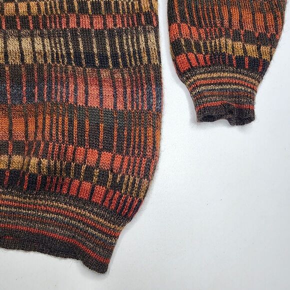 Intiwara Alpaca Sweater Handmade Pull Over Rust Brown Orange 3D Geometric Large - Picture 5 of 10
